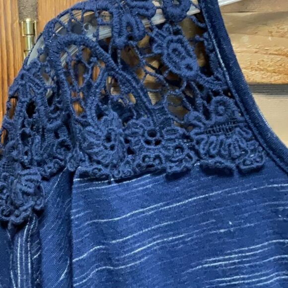 Faded Glory Blue Dolman Sleeve Blouse Relaxed Fit Women 1X 16 Polyester Crochet - Picture 3 of 8